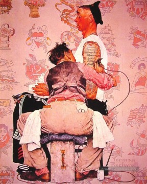 Norman Rockwell Painting - the tattooist 1944 Norman Rockwell